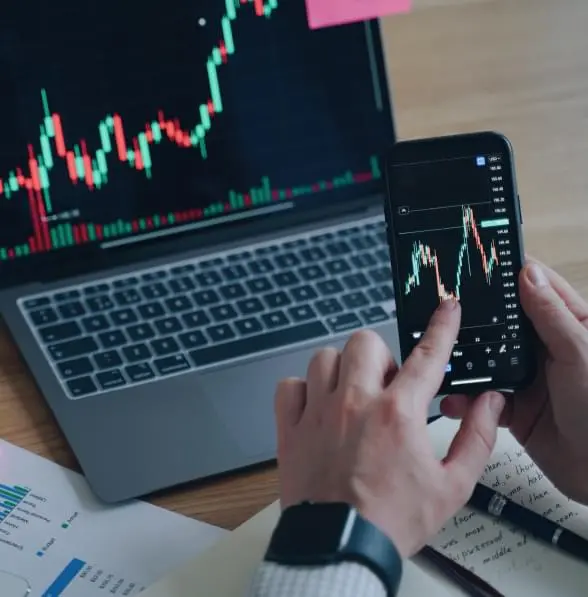 User tracking crypto price movements on smartphone and laptop with Verdifjord market tools