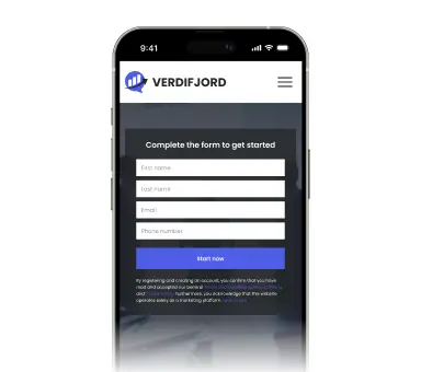 Mobile registration form for Verdifjord platform on a smartphone screen