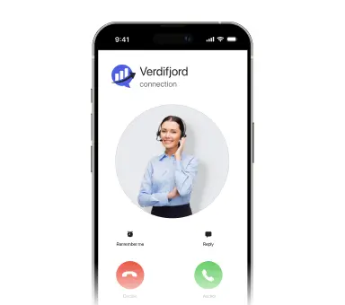Verdifjord support call interface on mobile with a customer service specialist